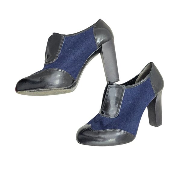 Tory Burch Ankle Wingtip Bootie Heels Navy Blue and Black - Picture 9 of 15